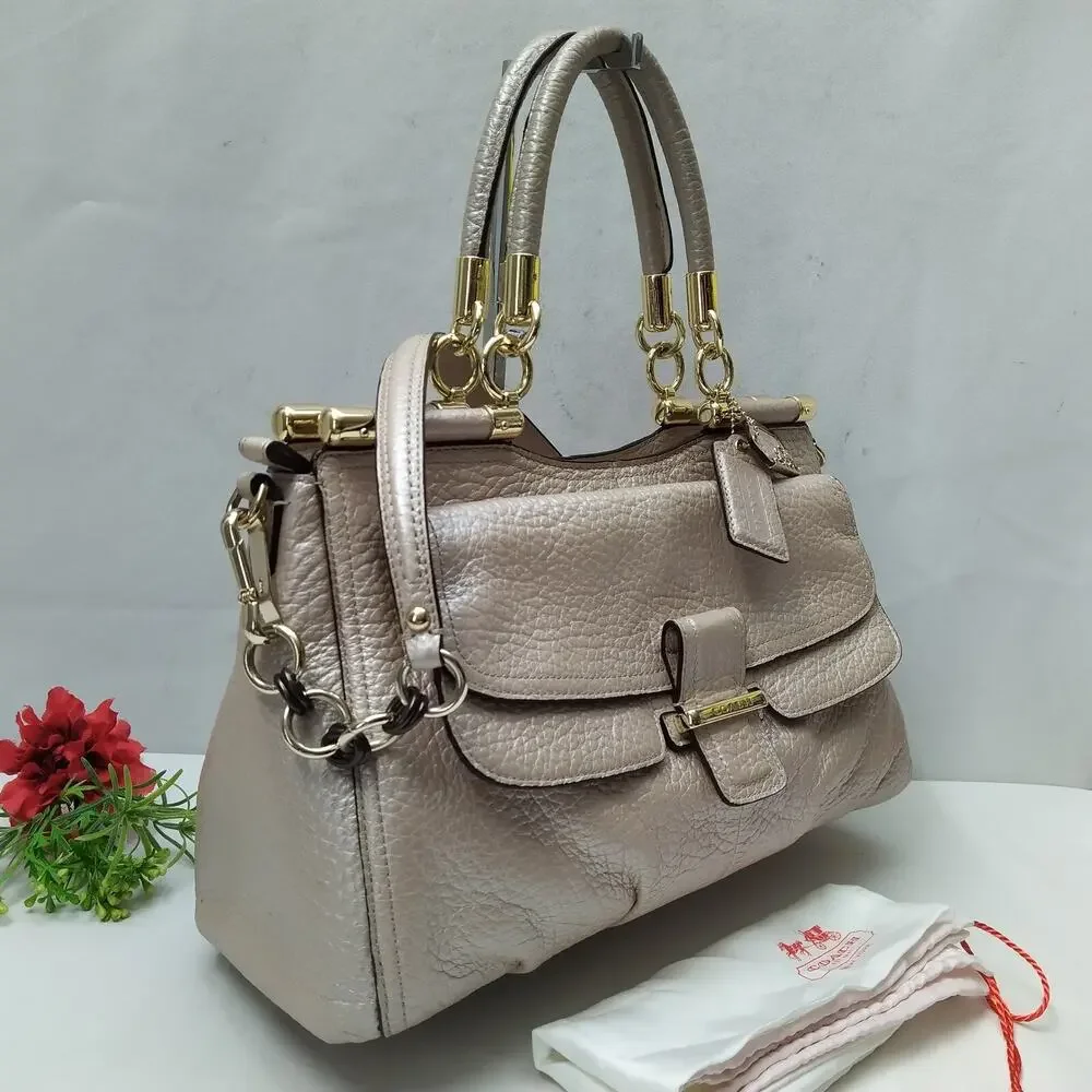 Coach Madison Pinnacle Pink Pebbled Leather Double Handles Satchel Shoudler Bag
